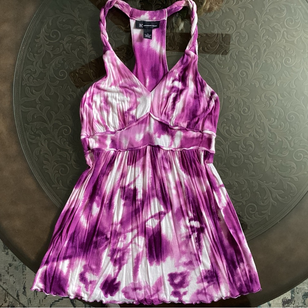 Vibrant Purple Tie-Dye Halter Dress